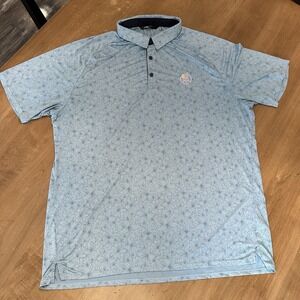 Men's XL UNRL Barstool Blue Floral Geometric AOP Pattern Poly Golf Polo Shirt